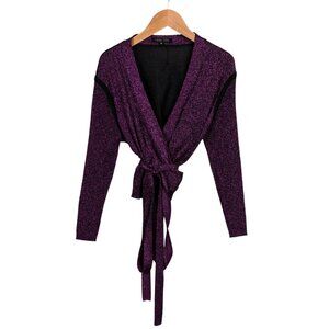 Violet metallic Ohne Titel 3/4 sleeve knit cardigan with sash-tie closure